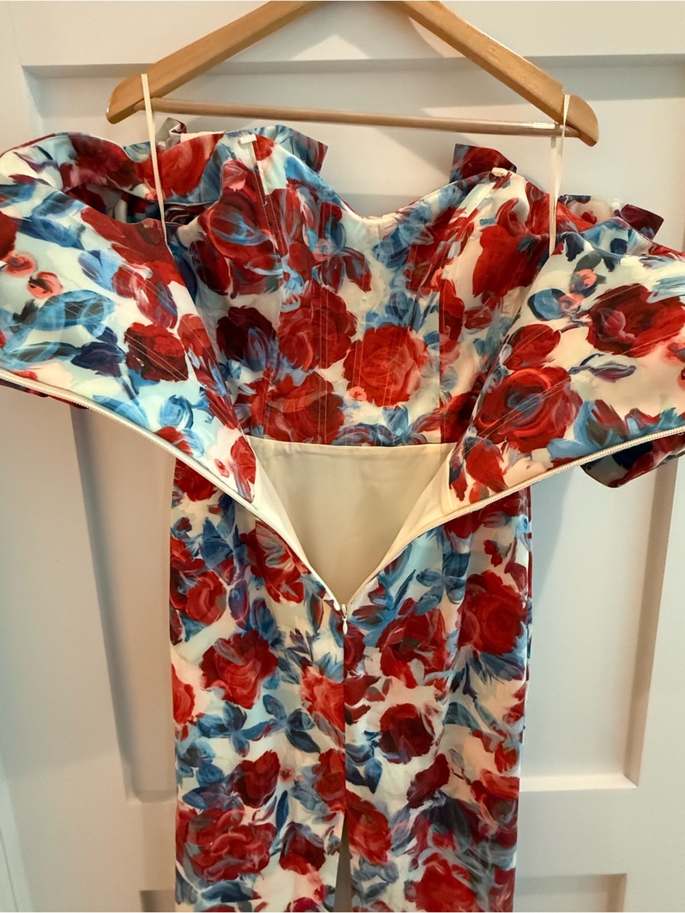 Rebecca Vallance Fleurette floral taffeta midi Dress Red, Blue- size US 6 - Picture 13 of 16